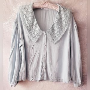 ZARA blouse  pale mint coor lace oversized color S NWT